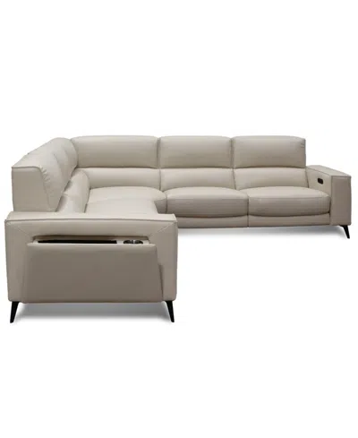 Macy's Neiwert 5-pc. Leather Sofa Sectional With 2 Power Recliners In Gray