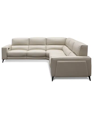 Macy's Neiwert 5-pc. Leather Sofa Sectional With 2 Power Recliners In Gray