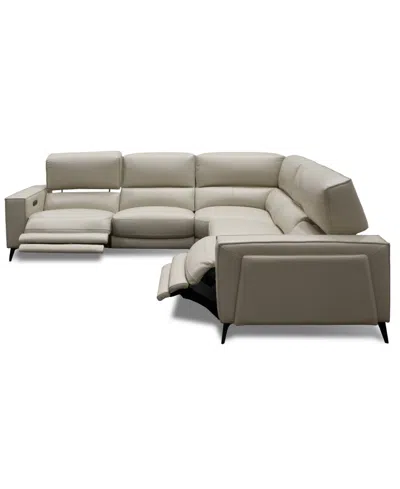 Macy's Neiwert 5-pc. Leather Sofa Sectional With 2 Power Recliners In Gray