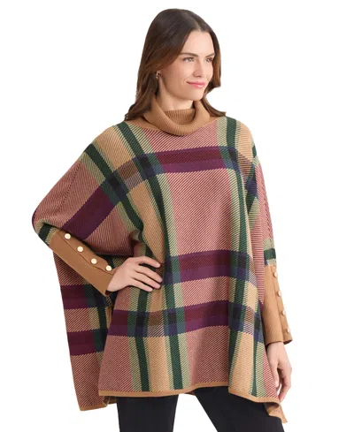 Jones New York Plus Size Plaid Drop-shoulder Button-cuff Sweater In Brown