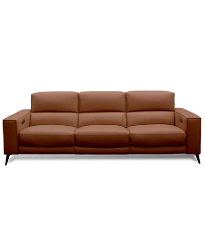 Macy's Neiwert 3-pc. Leather Sofa Sectional With 3 Power Recliners In Brown