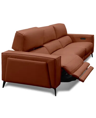 Macy's Neiwert 3-pc. Leather Sofa Sectional With 3 Power Recliners In Brown