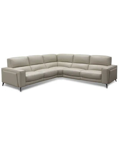 Macy's Neiwert 5-pc. Leather Sofa Sectional With 3 Power Recliners In Gray