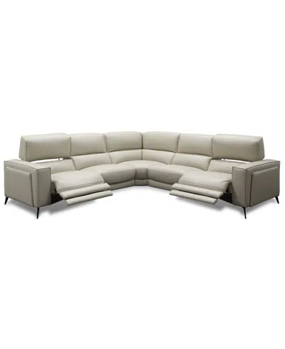 Macy's Neiwert 5-pc. Leather Sofa Sectional With 3 Power Recliners In Gray