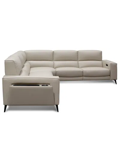 Macy's Neiwert 5-pc. Leather Sofa Sectional With 3 Power Recliners In Gray