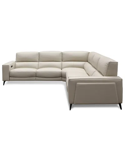 Macy's Neiwert 5-pc. Leather Sofa Sectional With 3 Power Recliners In Gray