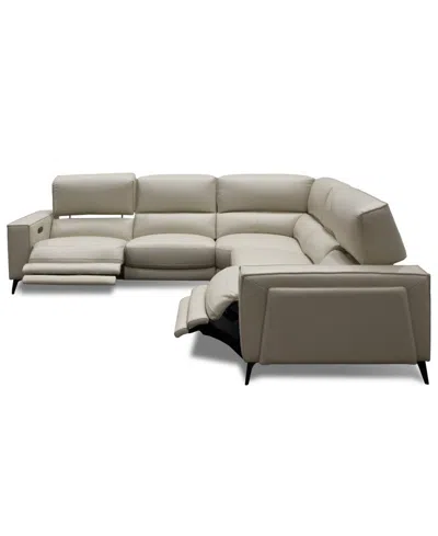 Macy's Neiwert 5-pc. Leather Sofa Sectional With 3 Power Recliners In Gray