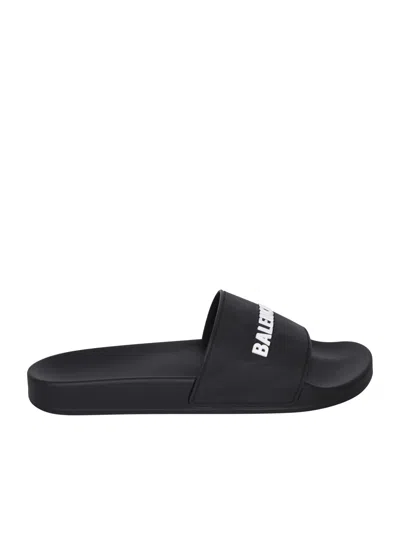 Balenciaga Pool Low Sandals With Logo In Black