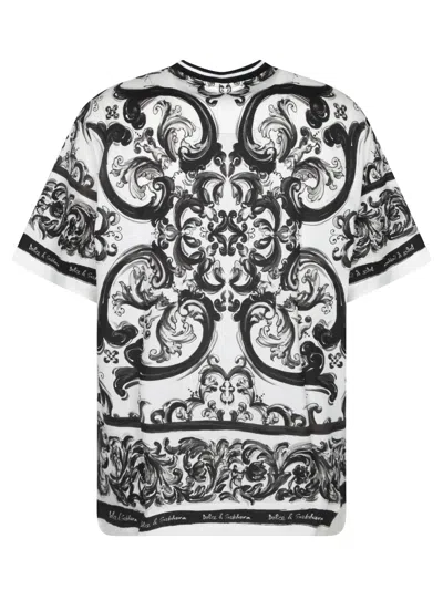 Dolce & Gabbana Men Black And White Crewneck T-shirt With All-over Graphic Print In Cotton Man In Multi