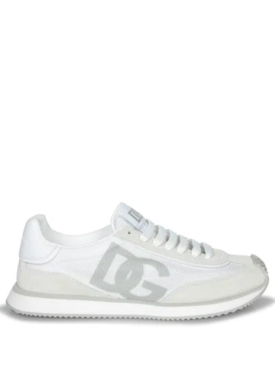Dolce & Gabbana Calfskin Strobel Portofino Light Sneakers In White