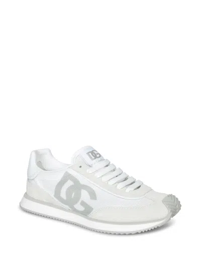 Dolce & Gabbana Calfskin Strobel Portofino Light Sneakers In White
