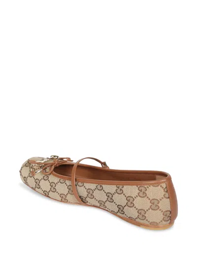 Gucci Women Gg Fabric Ballerinas With Iconic Horsebit In Neutral