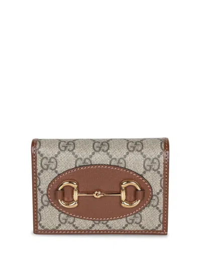 Gucci Horsebit 1955 Gg Beige Card Holder In Brown