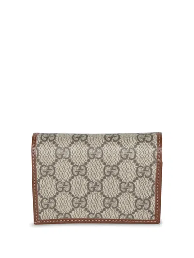 Gucci Horsebit 1955 Gg Beige Card Holder In Brown