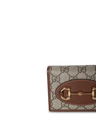 Gucci Horsebit 1955 Gg Beige Card Holder In Brown