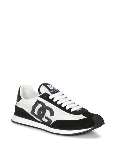 Dolce & Gabbana Men Two-tone Mesh And Suede Dg Aria Sneakers In White
