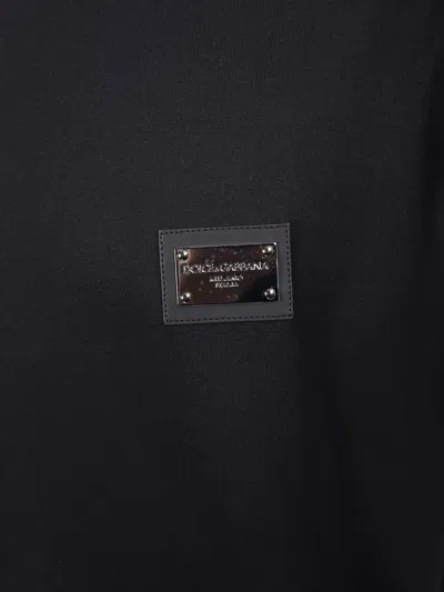 Dolce & Gabbana Black Cotton T-shirt With Silver Plaque Logo In Black