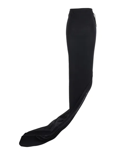 Rick Owens Edfu Black Skirt With Elastic Waist And Side Drawstring In Wool Blend Woman In Black