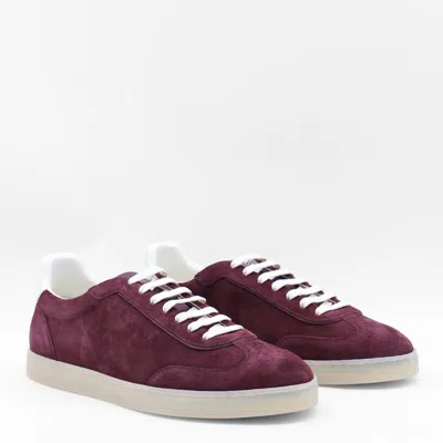 Brunello Cucinelli Low Top Suede Finish Rubber Sole Sneakers In Burgundy
