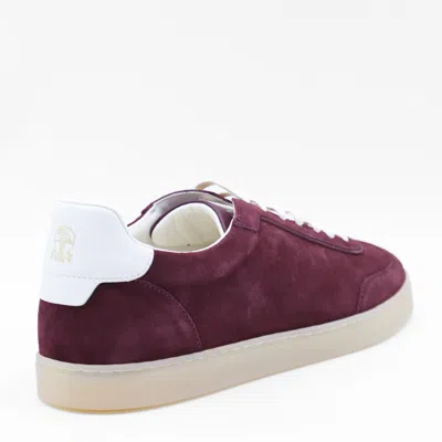 Brunello Cucinelli Low Top Suede Finish Rubber Sole Sneakers In Burgundy