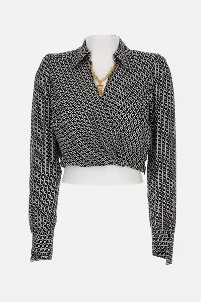 Elisabetta Franchi Cropped Wrap Front Shirt With Neckline Detail In Black