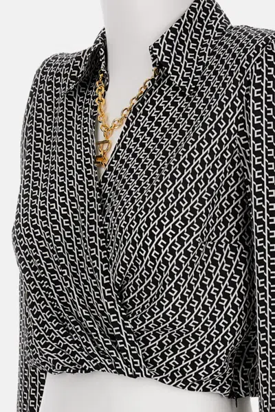 Elisabetta Franchi Cropped Wrap Front Shirt With Neckline Detail In Black