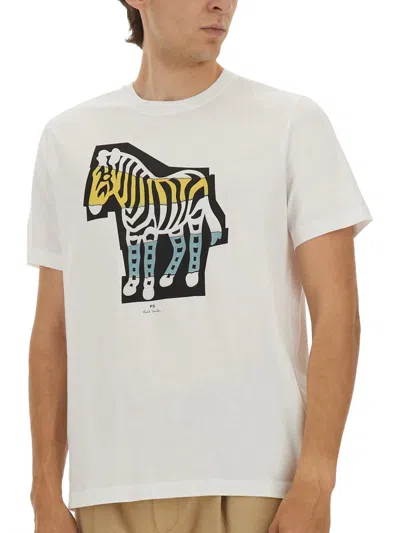 Ps By Paul Smith Ps Paul Smith Zebra Print Cotton T-shirt In White