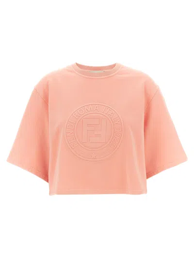Fendi Women Pink T-shirt With Cropped Design And Raised Logo On The Front In Cotton Woman