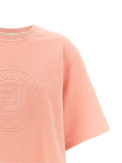 Fendi Women Pink T-shirt With Cropped Design And Raised Logo On The Front In Cotton Woman