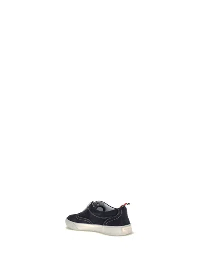 Thom Browne Navy Calf Suede Heritage Sneakers In Multi