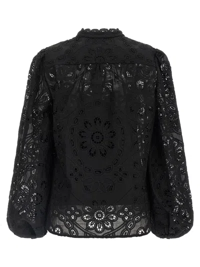 Zimmermann Rhiannon Guipure Lace Trim Cotton Shirt In Black