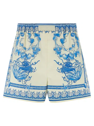 Versace Cotton Shorts With Underwater Baroque Print In White