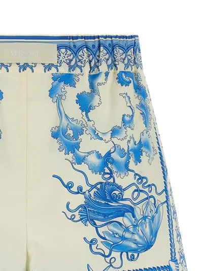 Versace Cotton Shorts With Underwater Baroque Print In White