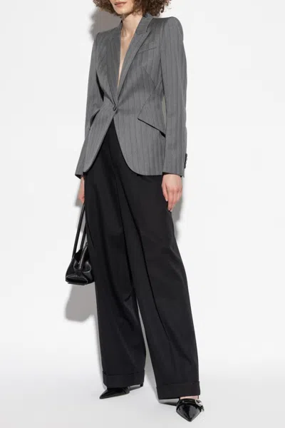 Alexander Mcqueen Wool Blazer With Herringbone Pattern In Gray