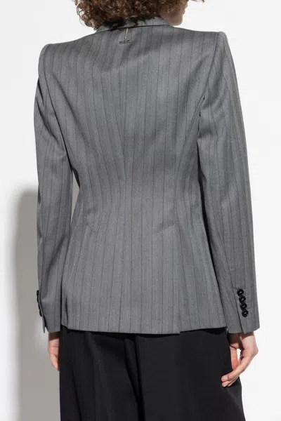 Alexander Mcqueen Wool Blazer With Herringbone Pattern In Gray