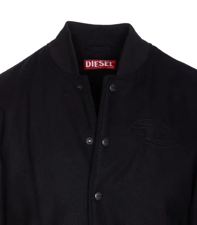 Diesel Bomber Jacket With Embroidered Logo In Black