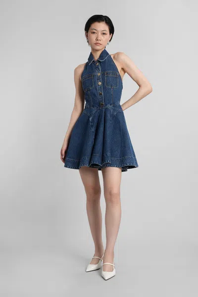Self-portrait Denim Flared Mini Dress In Blue