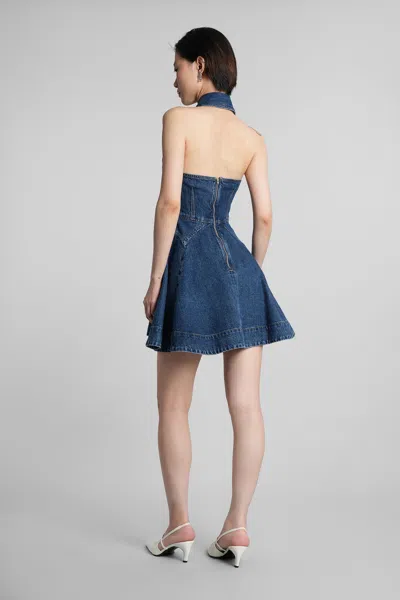 Self-portrait Denim Flared Mini Dress In Blue