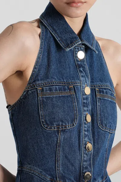 Self-portrait Denim Flared Mini Dress In Blue