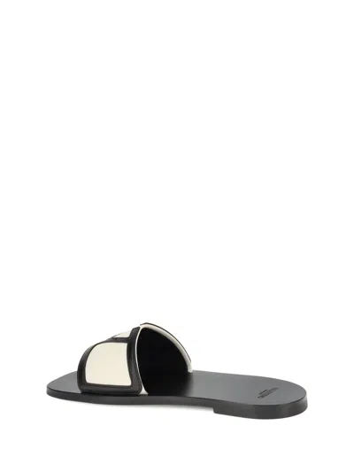Valentino Butter White And Black Synthetic Slides With Wide Strap