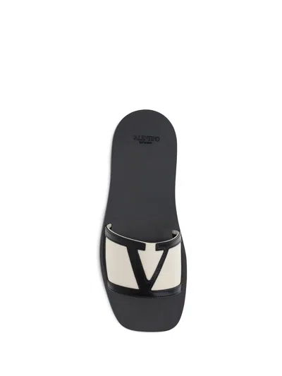 Valentino Butter White And Black Synthetic Slides With Wide Strap