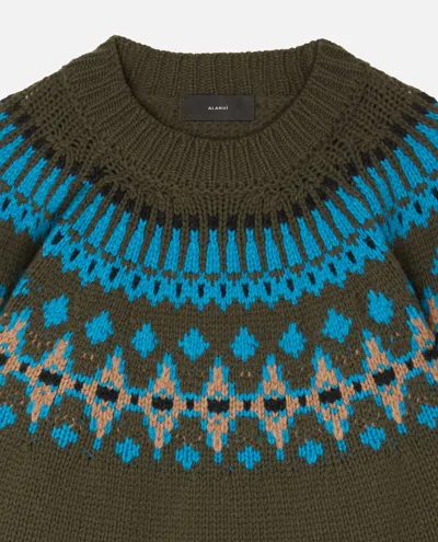 Alanui Crew Neck Sweater Featuring Patterned Design In Green