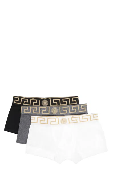 Versace Trio Of Cotton Boxer Shorts In Multicolor