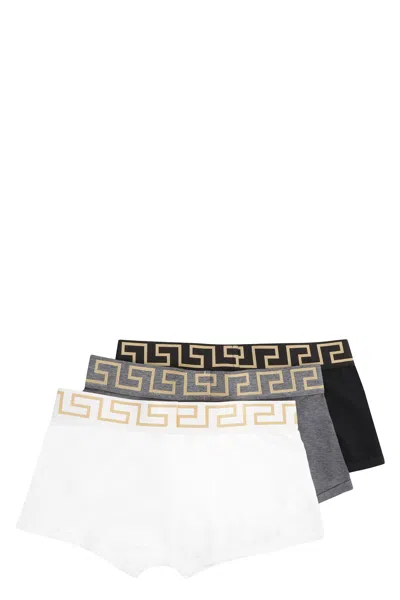 Versace Trio Of Cotton Boxer Shorts In Multicolor