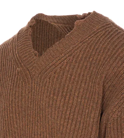 Mm6 Maison Margiela Mm6 V-neck Sweater Brown Melange