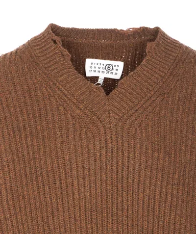 Mm6 Maison Margiela Mm6 V-neck Sweater Brown Melange