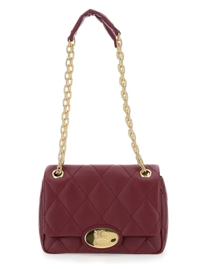 Burberry Bordeaux Quilted Crossbody Bag With Ekd Plaque On The Front And Chain-link Shoulder Strap In Leather In Burgundy