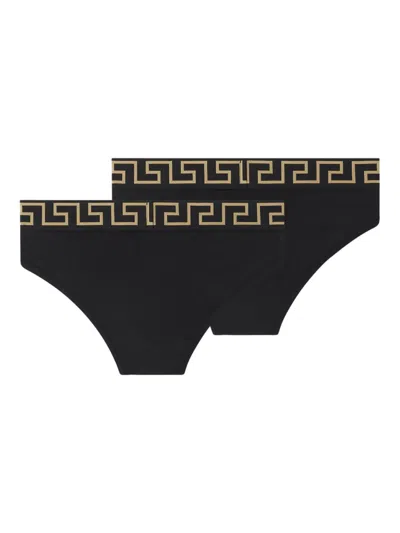 Versace Bi-pack Cotton Briefs In Black
