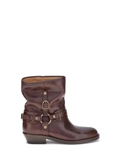Isabel Marant Brown Boots With Slouched Shaft And Decorative Straps In Gray