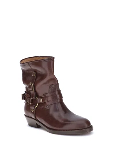 Isabel Marant Brown Boots With Slouched Shaft And Decorative Straps In Gray